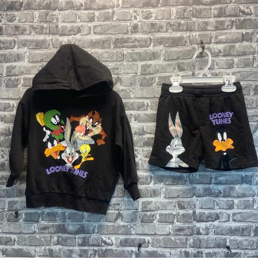Boys Looney Tunes Black Hoodie and Shorts Set